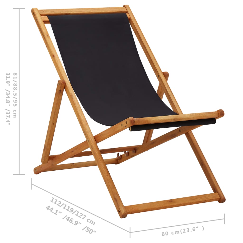 Beach Chair | Black | Solid eucalyptus wood, 100% polyester fabric