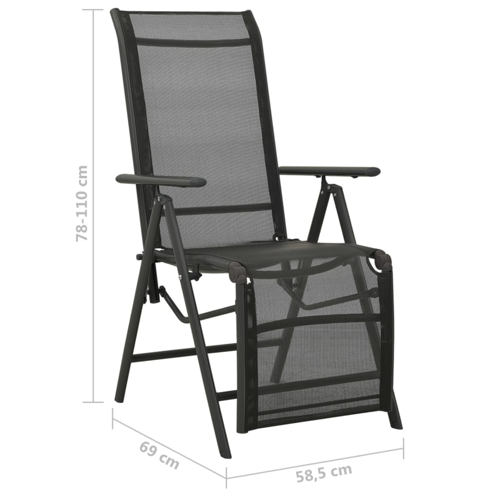 vidaXL Reclining Garden Chairs 2pcs Textilene and Aluminium Black