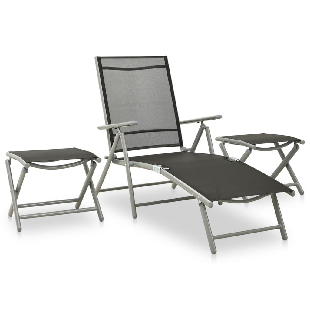 Garden Lounge Set | Black and silver | Aluminium, Textilene | Medium