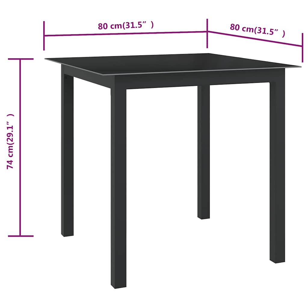 312200 vidaXL Garden Table Black 80x80x74 cm Aluminium and Glass