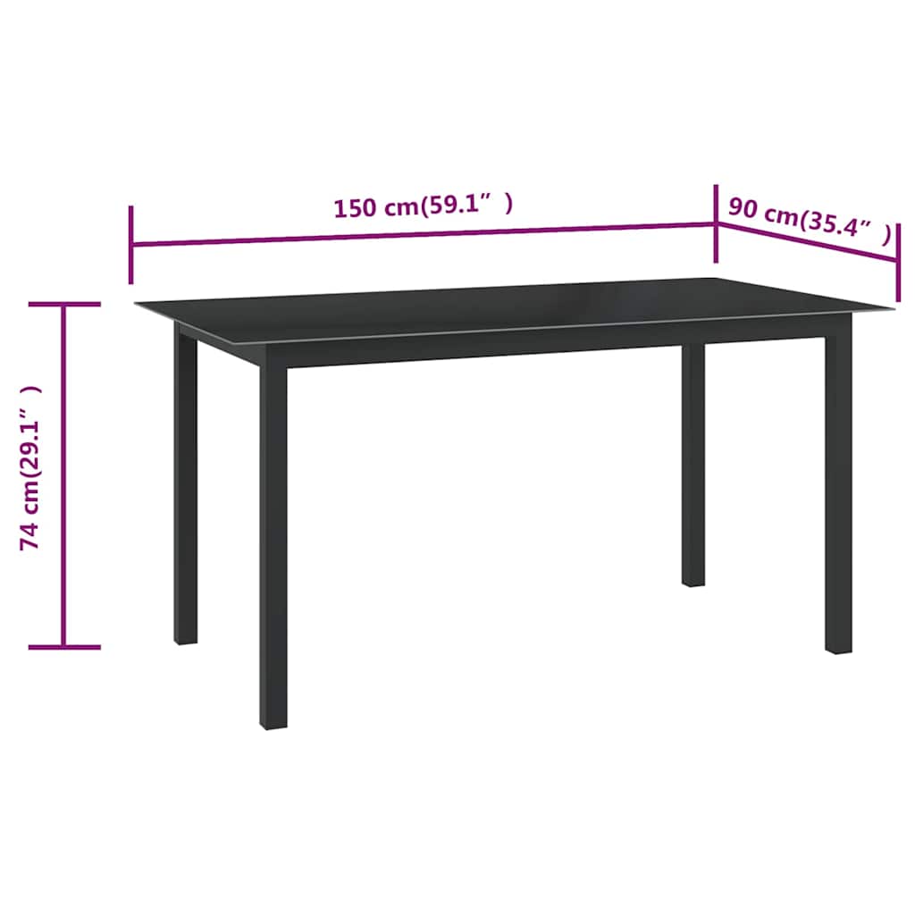 312201 vidaXL Garden Table Black 150x90x74 cm Aluminium and Glass
