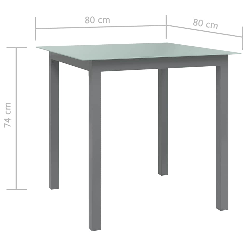 312203 vidaXL Garden Table Light Grey 80x80x74 cm Aluminium and Glass