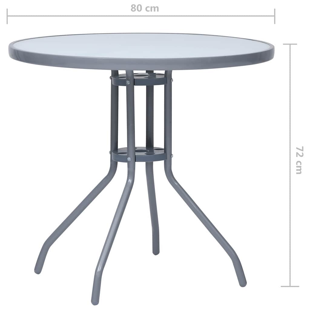 312215 vidaXL Garden Table Light Grey 80 cm Steel and Glass