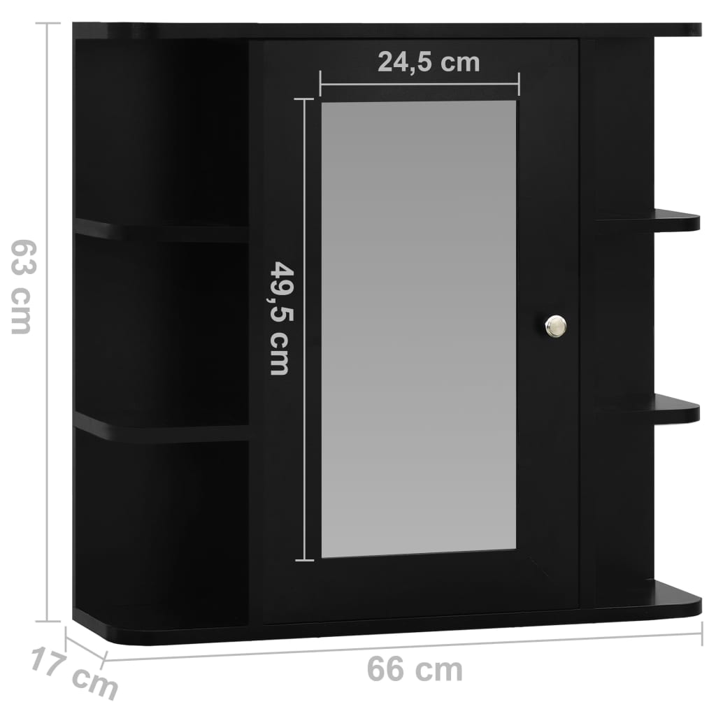 vidaXL Bathroom Mirror Cabinet Black 66x17x63 cm MDF