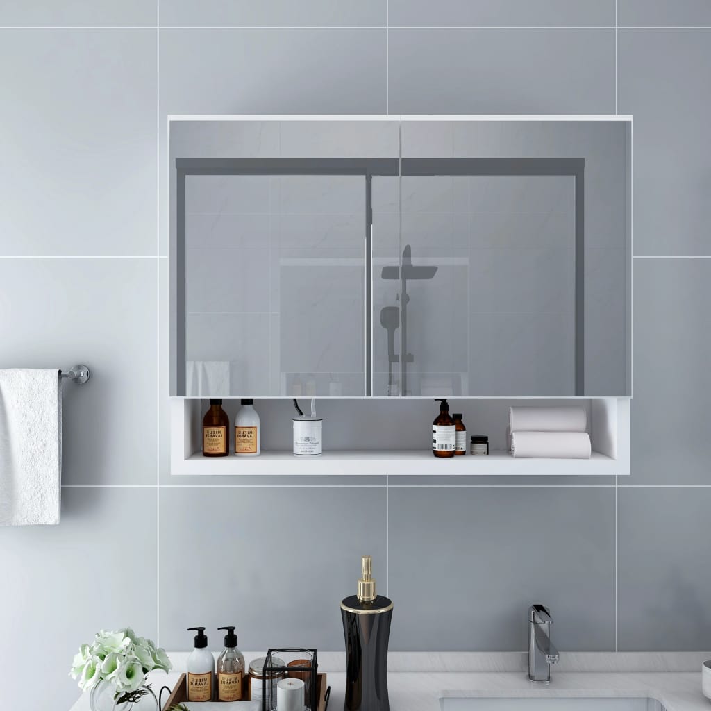 323604 vidaXL LED Bathroom Mirror Cabinet White 80x15x60 cm MDF