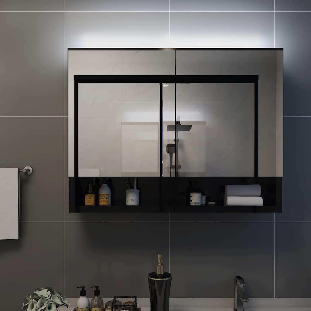 323605 vidaXL LED Bathroom Mirror Cabinet Black 80x15x60 cm MDF