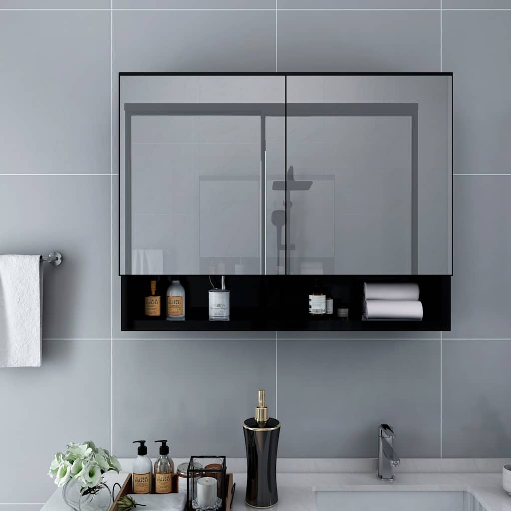 323605 vidaXL LED Bathroom Mirror Cabinet Black 80x15x60 cm MDF