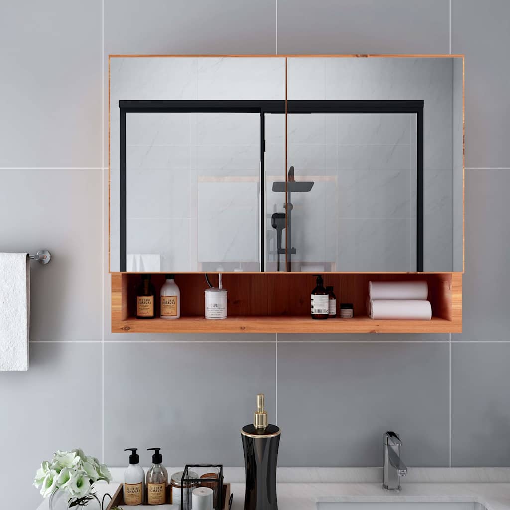 323606 vidaXL LED Bathroom Mirror Cabinet Oak 80x15x60 cm MDF
