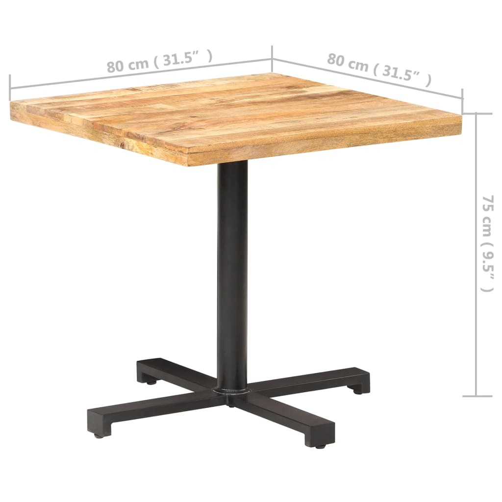 vidaXL Bistro Table Square 80x80x75 cm Rough Mango Wood