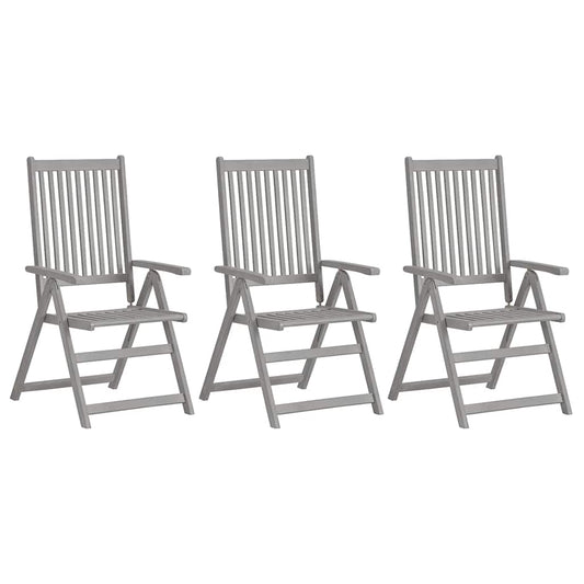Garden Reclining Chairs 3 pcs Grey Solid Acacia Wood