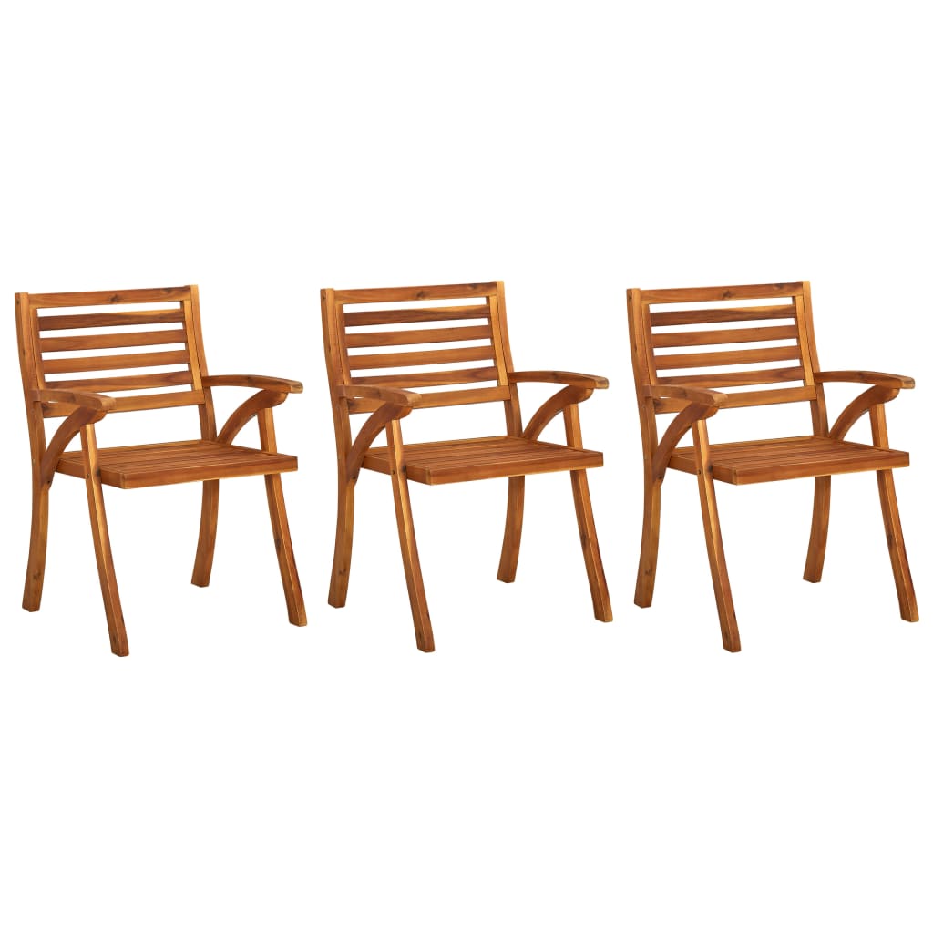 Garden Chair | Set of 3 | Brown | Solid Acacia wood | Medium