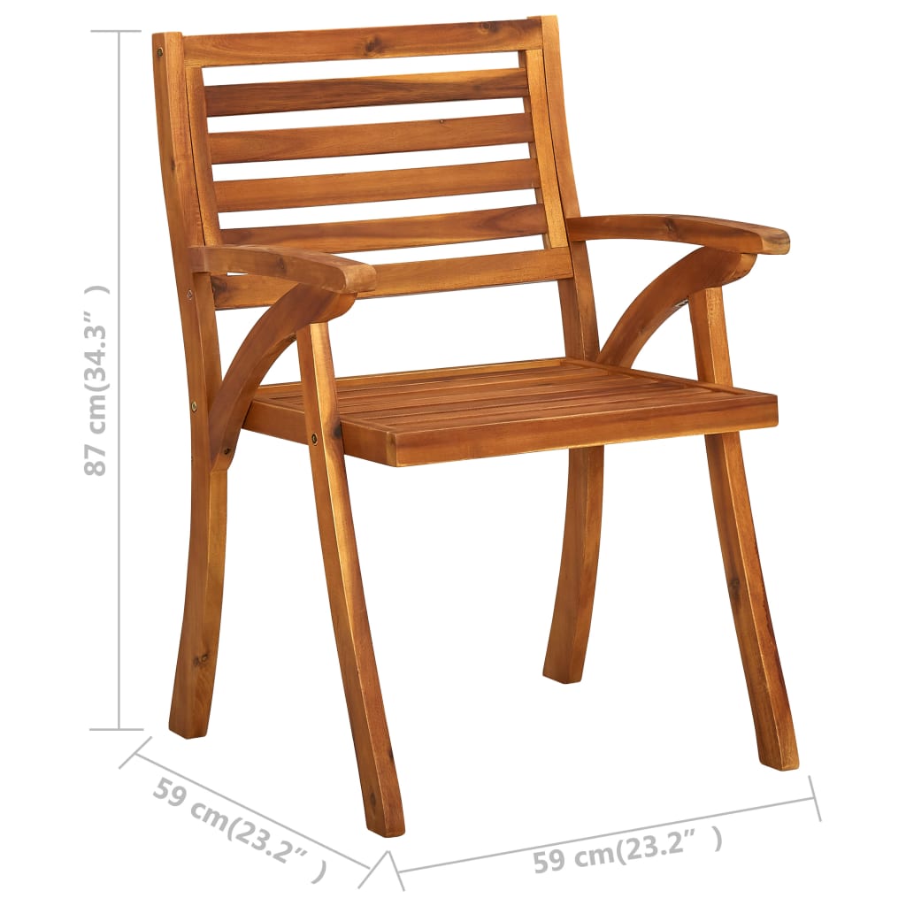 Garden Chair | Set of 3 | Brown | Solid Acacia wood | Medium