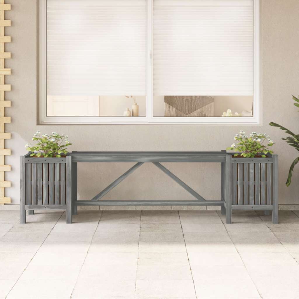 Garden Bench | Grey | Solid acacia wood | 150 cm | Planters