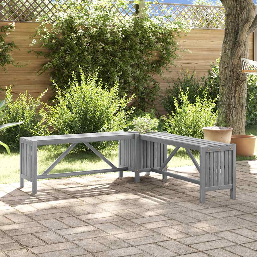 vidaXL Garden Corner Bench with Planter 117cm Solid Acacia Wood Grey