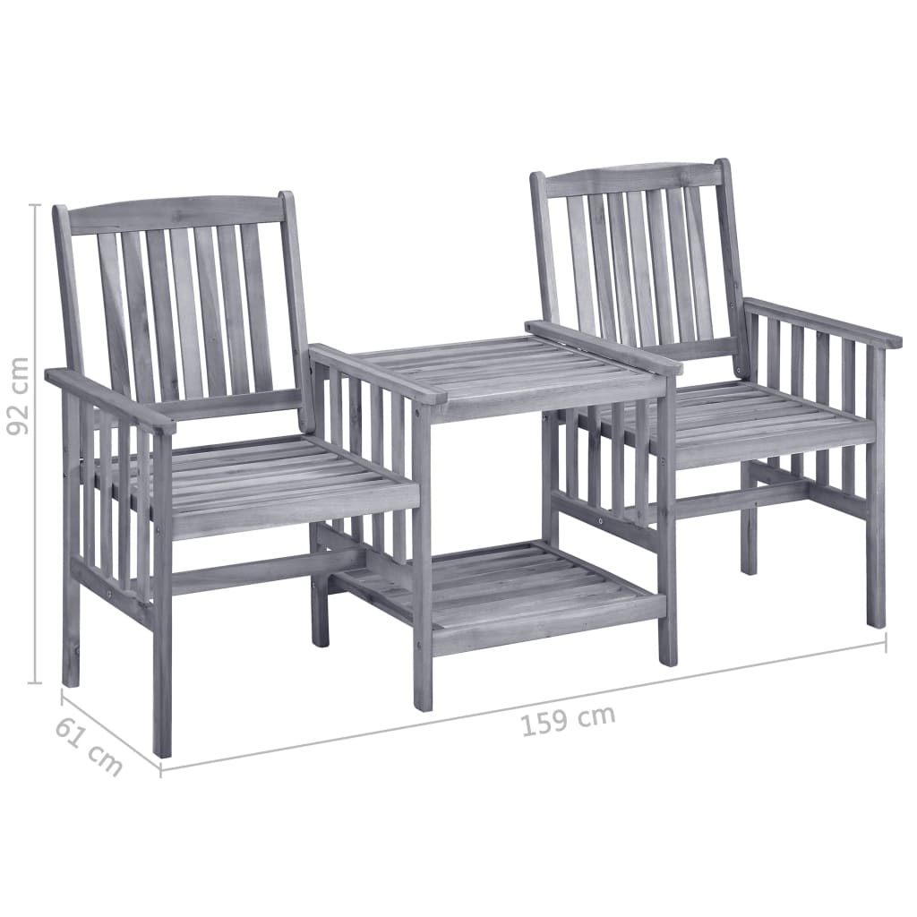 Garden Chair With Tea Table | Grey | Solid Acacia Wood | Medium | Durable