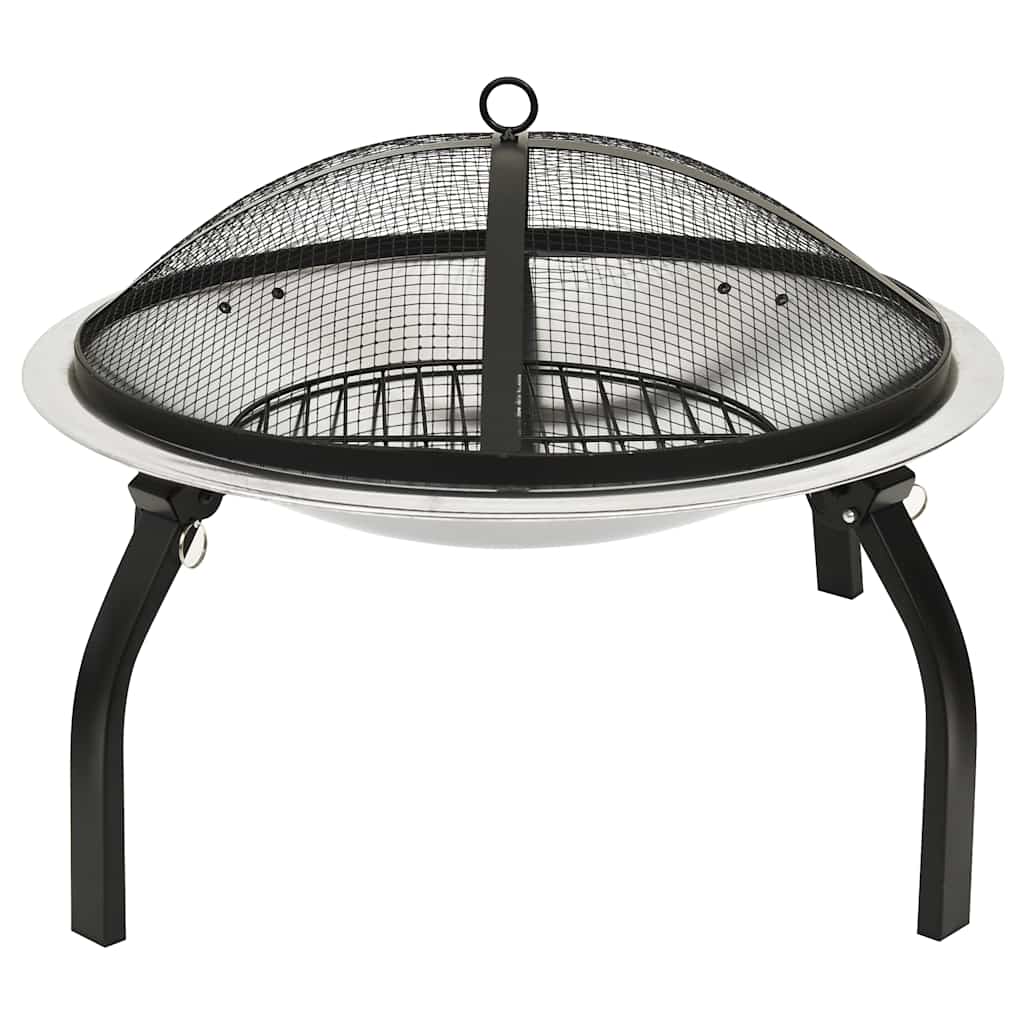 2-in-1 Fire Pit and BBQ with Poker 56x56x49 cm Stainless Steel