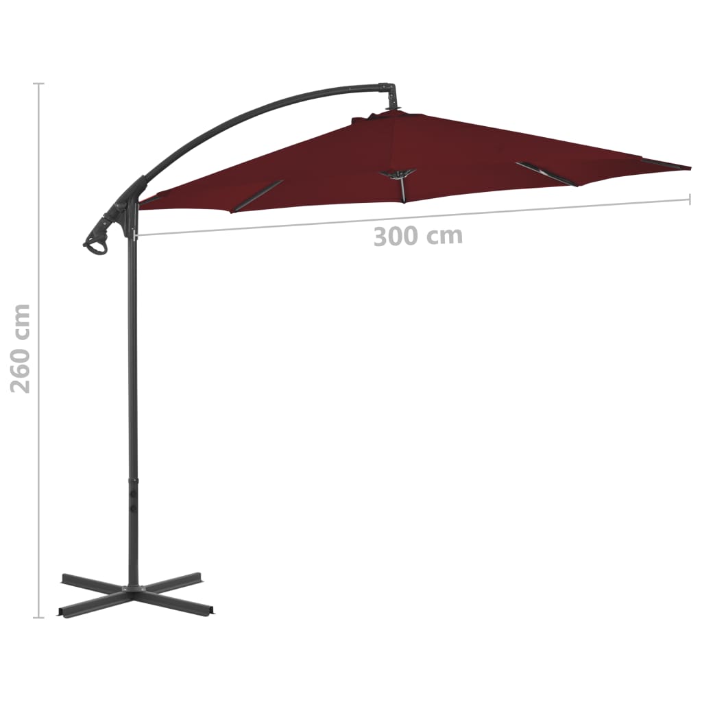 vidaXL Cantilever Garden Parasol with Steel Pole 300 cm Bordeaux Red