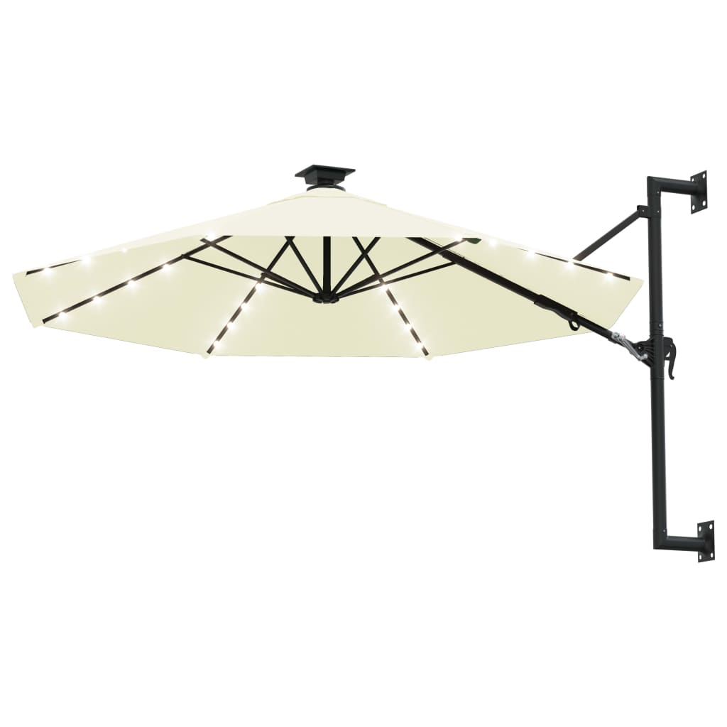 vidaXL Wall-mounted Garden Parasol with LEDs 300 cm Sand