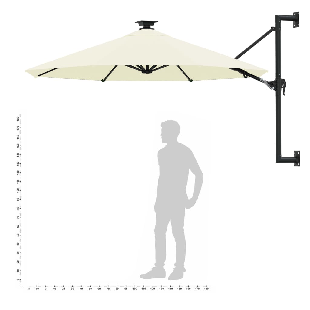 vidaXL Wall-mounted Garden Parasol with LEDs 300 cm Sand