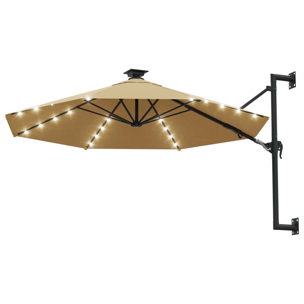 vidaXL Wall-mounted Garden Parasol with LEDs 300 cm Taupe