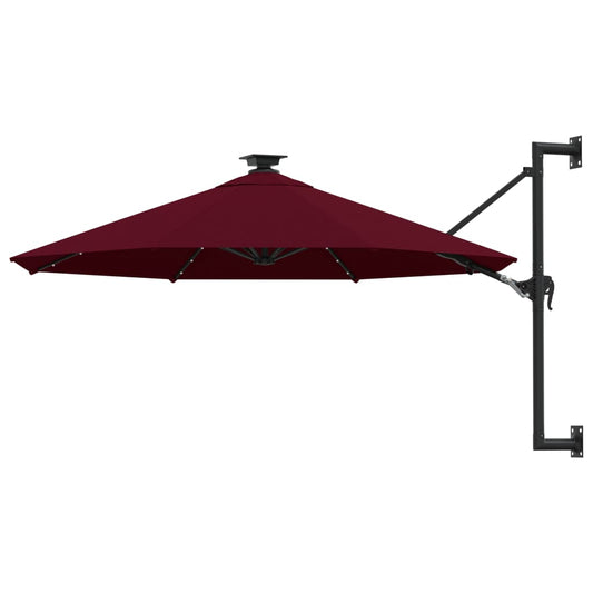 vidaXL Wall-mounted Garden Parasol with LEDs 300 cm Burgundy