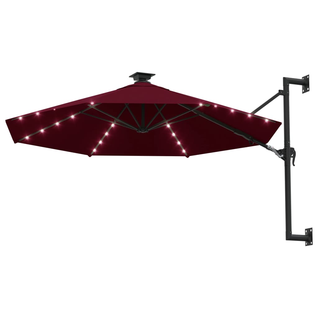 vidaXL Wall-mounted Garden Parasol with LEDs 300 cm Burgundy