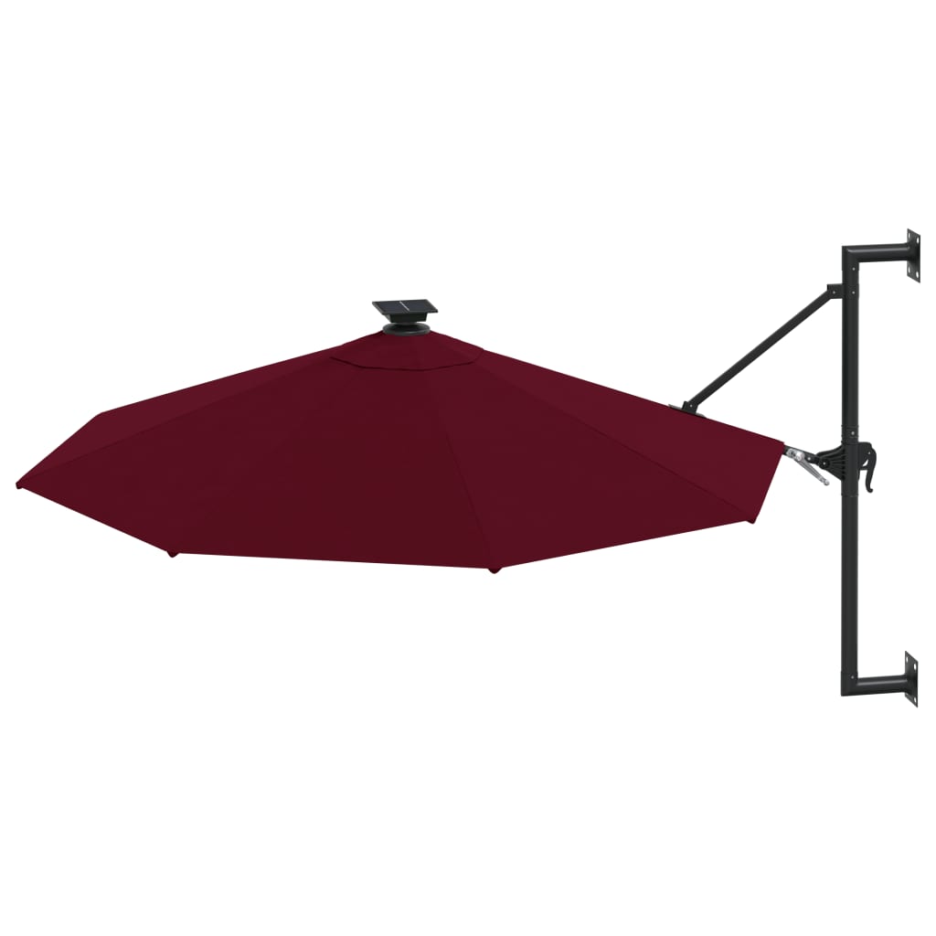 vidaXL Wall-mounted Garden Parasol with LEDs 300 cm Burgundy