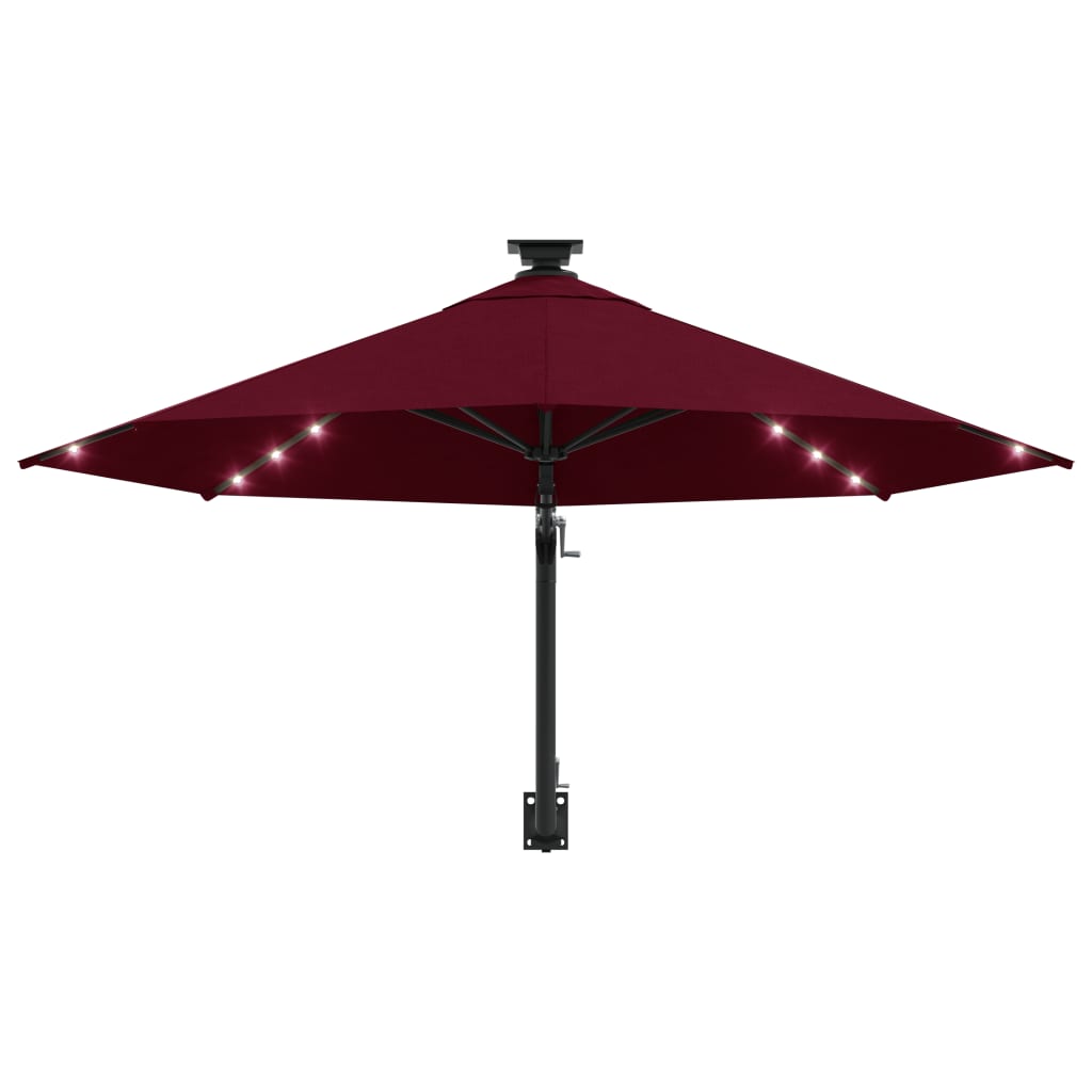 vidaXL Wall-mounted Garden Parasol with LEDs 300 cm Burgundy