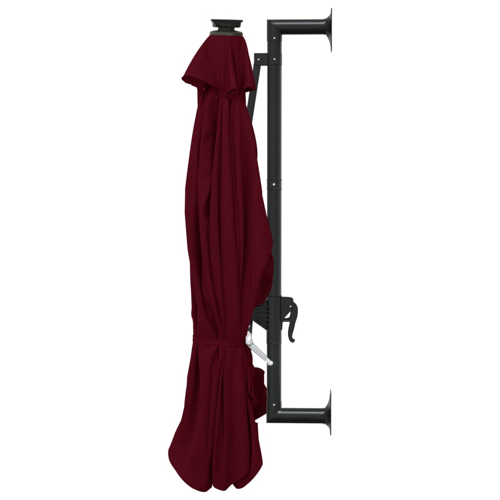 vidaXL Wall-mounted Garden Parasol with LEDs 300 cm Burgundy