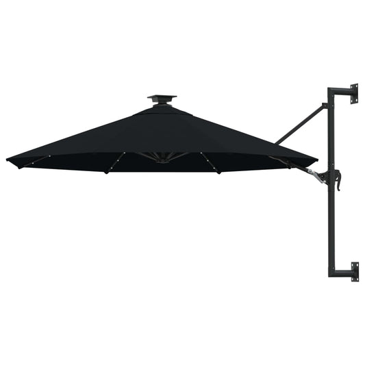 vidaXL Wall-mounted Garden Parasol with LEDs 300 cm Black