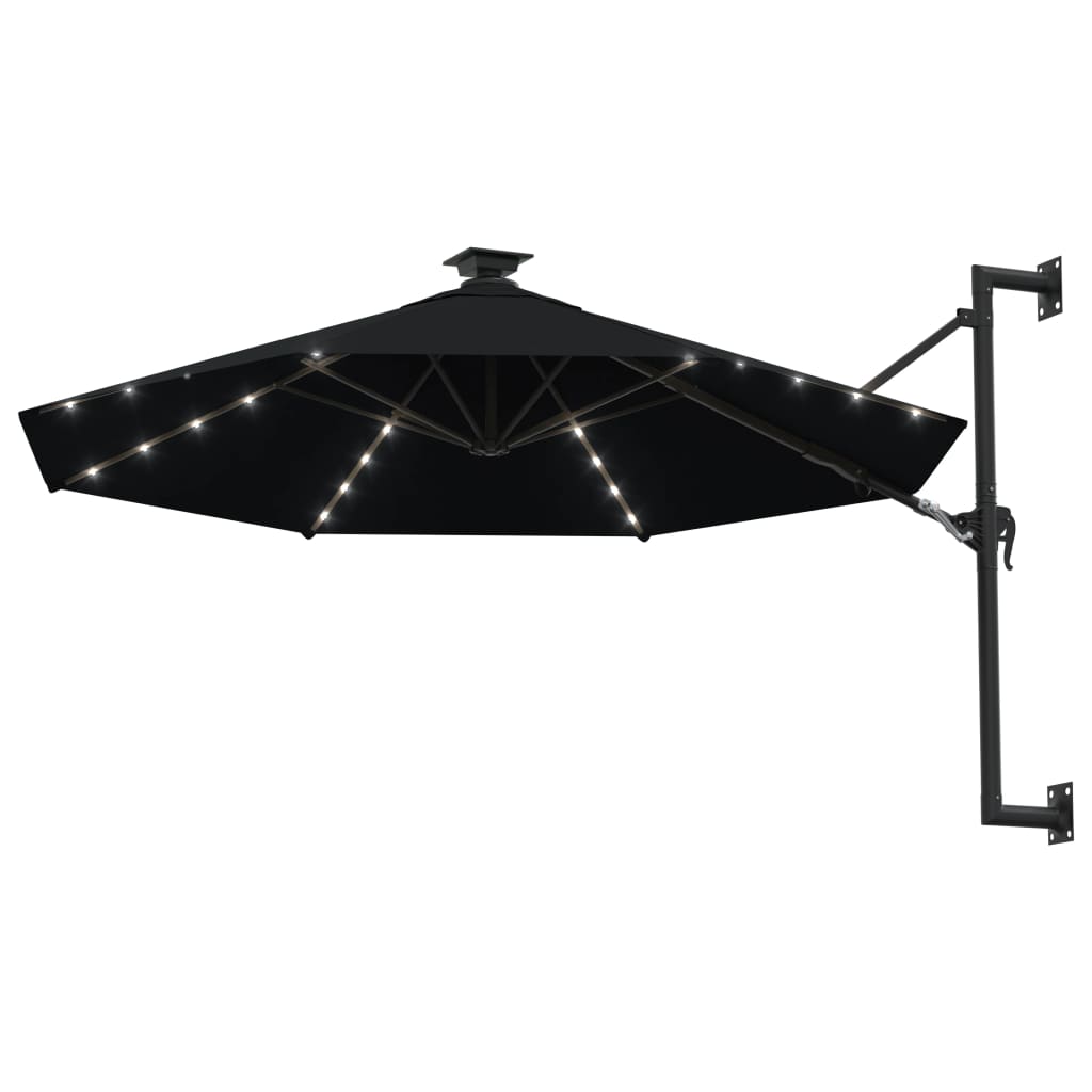 vidaXL Wall-mounted Garden Parasol with LEDs 300 cm Black