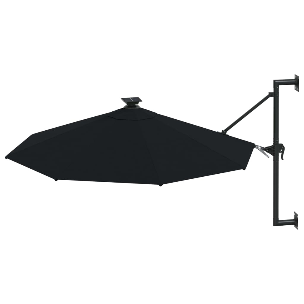 vidaXL Wall-mounted Garden Parasol with LEDs 300 cm Black