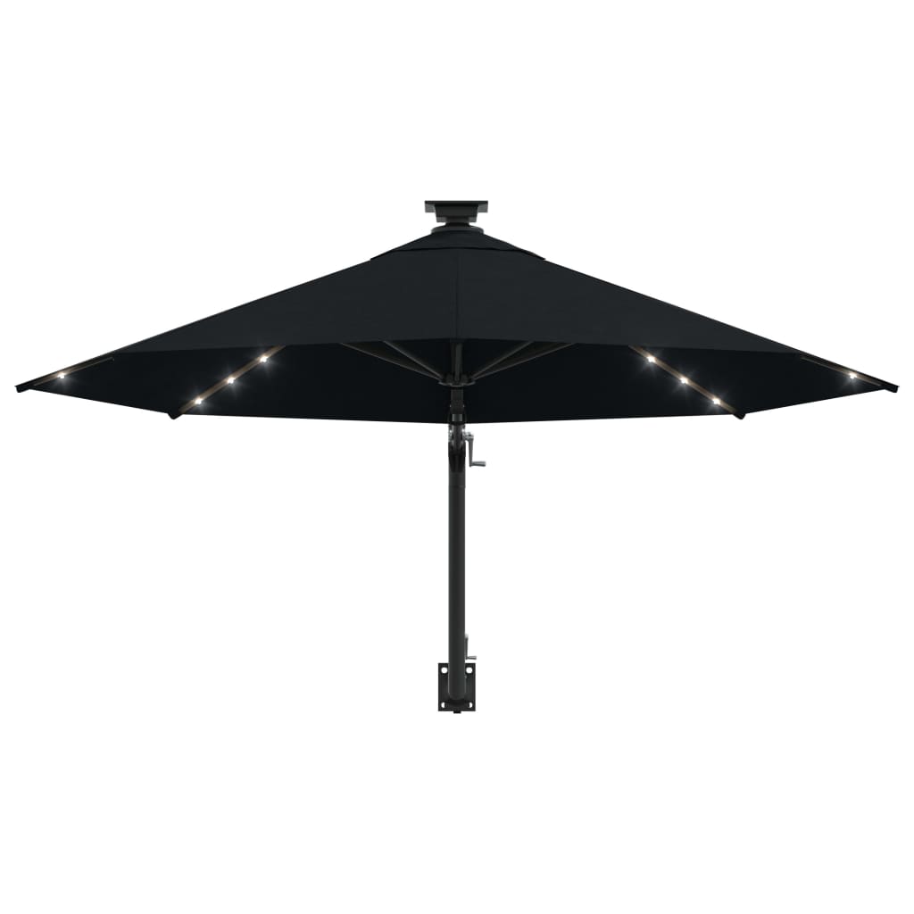 vidaXL Wall-mounted Garden Parasol with LEDs 300 cm Black