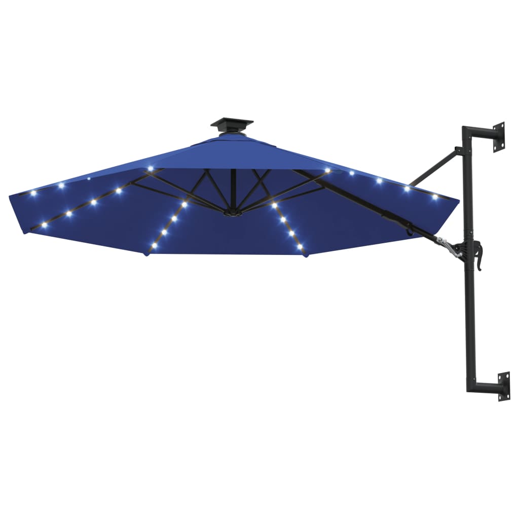 Wall-mounted Garden Parasol with LEDs 300 cm Blue