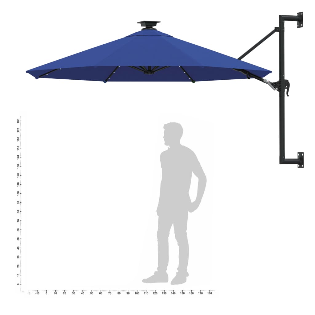 Wall-mounted Garden Parasol with LEDs 300 cm Blue