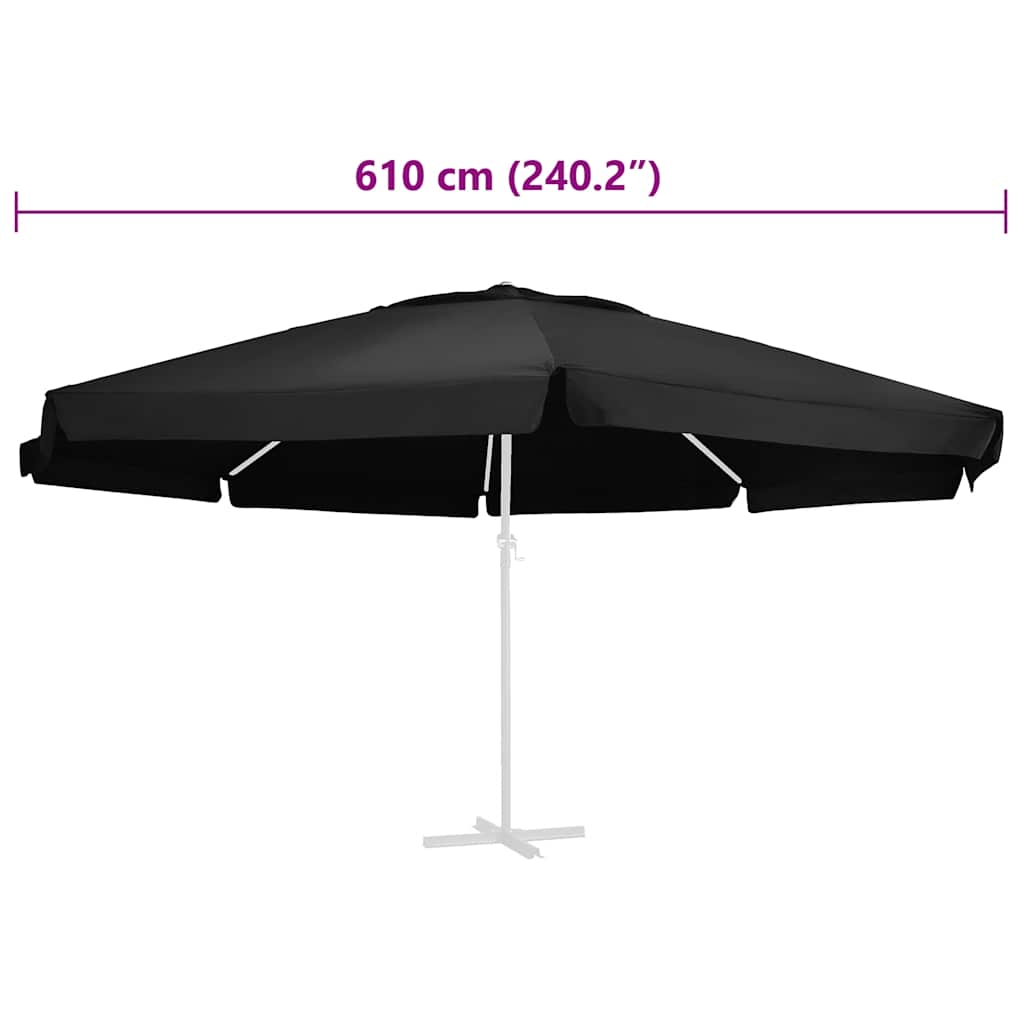 Replacement Fabric for Outdoor Parasol Black 610 cm