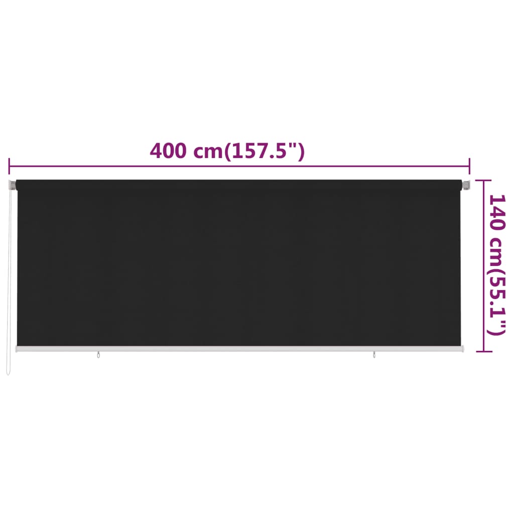 Outdoor Roller Blind 400x140 cm Black HDPE