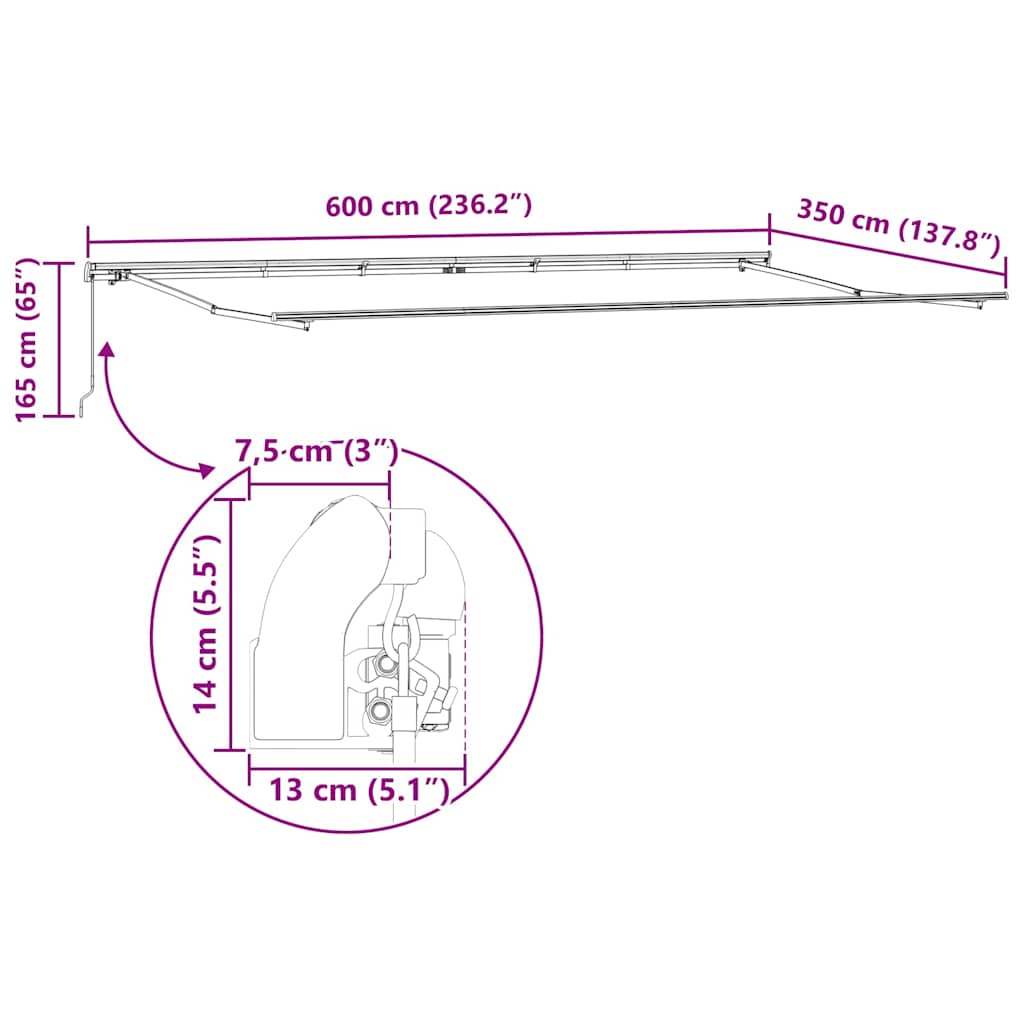 Awning Frame Manual White 600 x 350 cm Aluminium