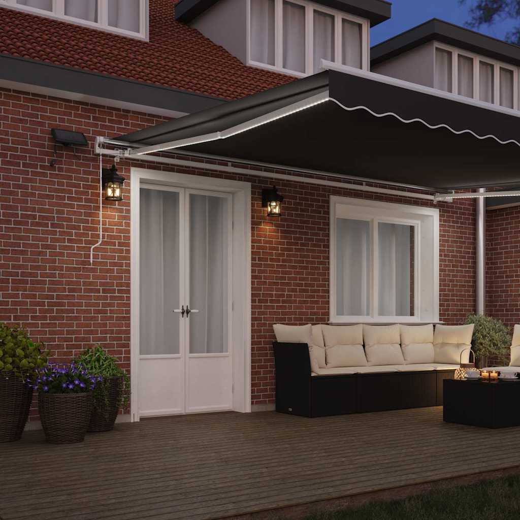 Awning Frame with LED Strip Lights White 500 x 300 cm Aluminium