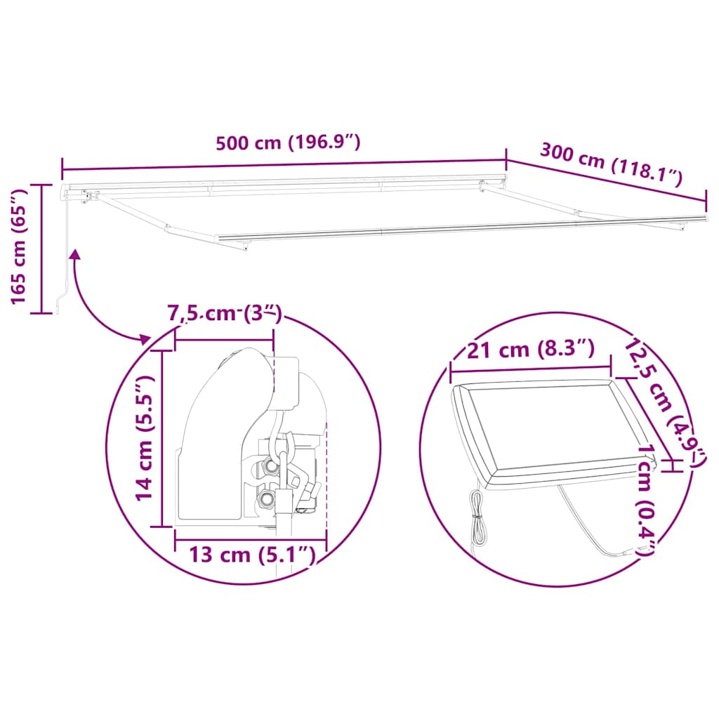 Awning Frame with LED Strip Lights White 500 x 300 cm Aluminium