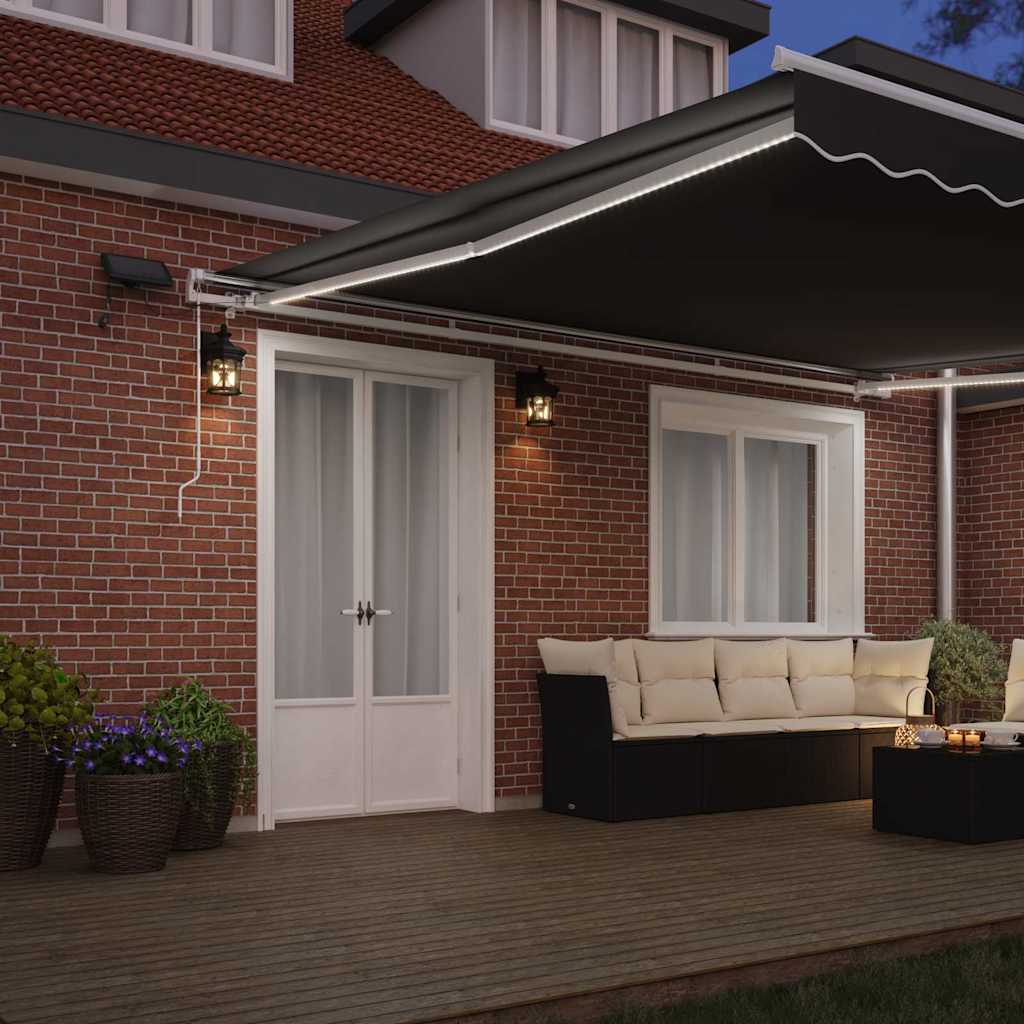 Awning Frame with LED Strip Lights White 400 x 350 cm Aluminium