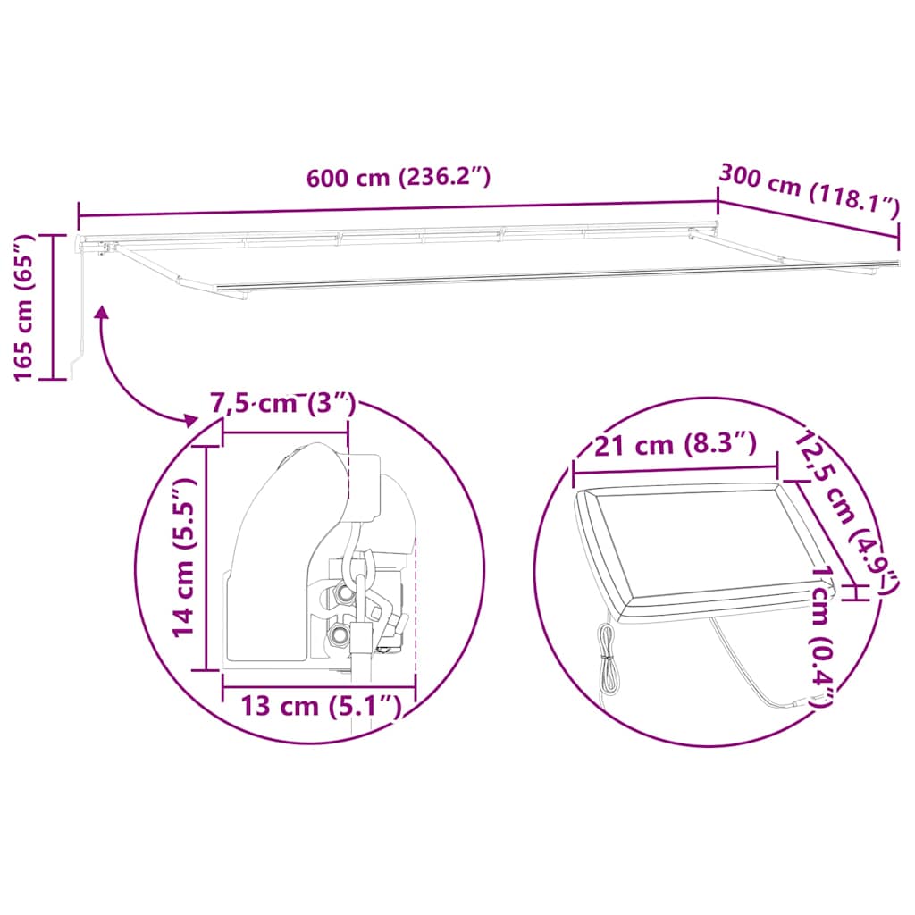 Awning Frame Manual Anthracite 600 x 300 cm Aluminium