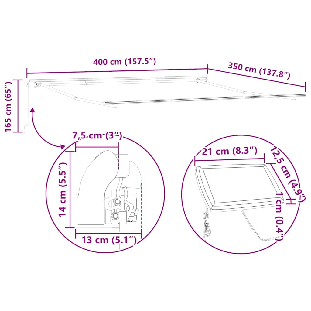 Awning Frame Manual Anthracite 400 x 350 cm Aluminium