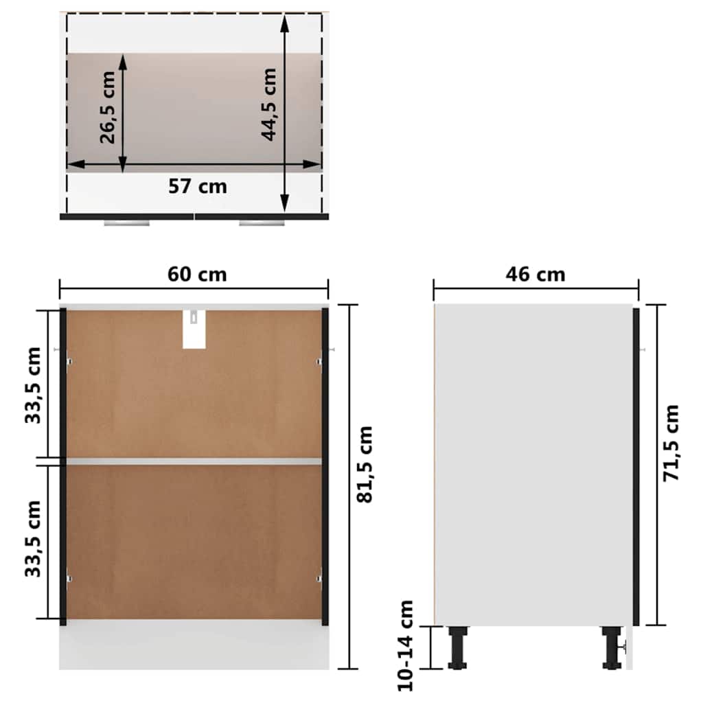 Bottom Cabinet Black 60x46x81.5 cm Engineered Wood