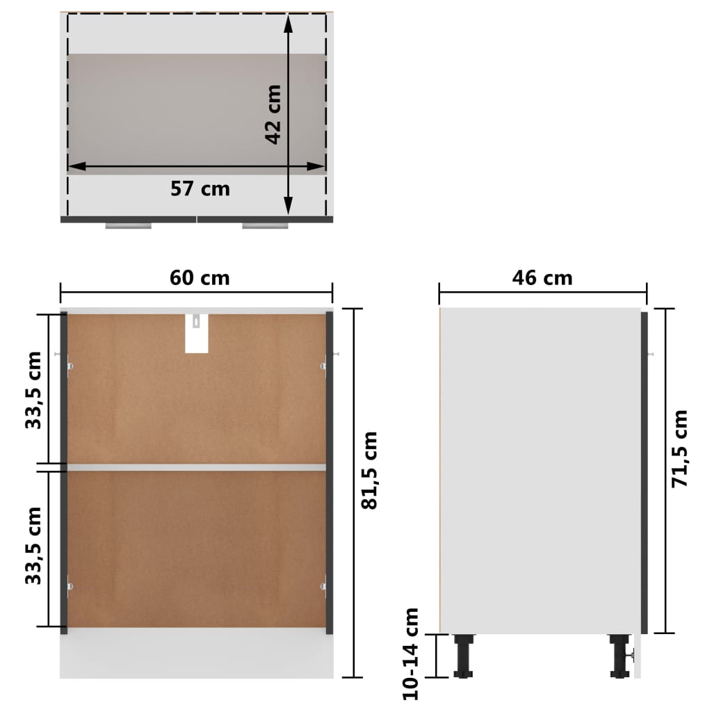 vidaXL Bottom Cabinet Grey 60x46x81.5 cm Engineered Wood