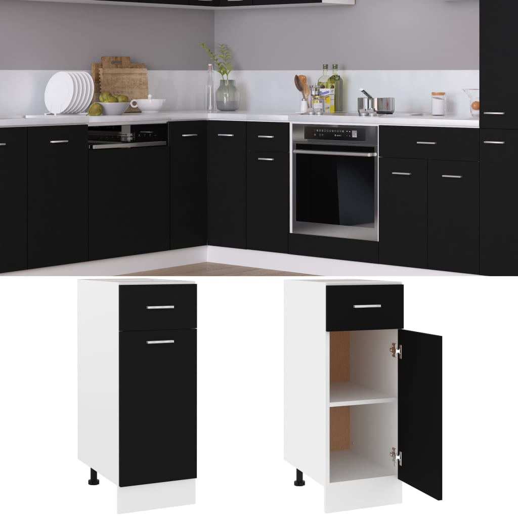 vidaXL Drawer Bottom Cabinet Black 30x46x81.5 cm Engineered Wood