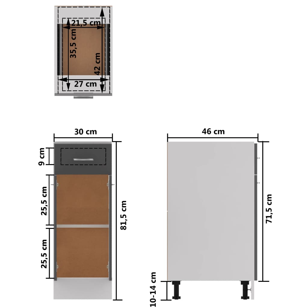 vidaXL Drawer Bottom Cabinet High Gloss Grey 30x46x81.5 cm Engineered Wood