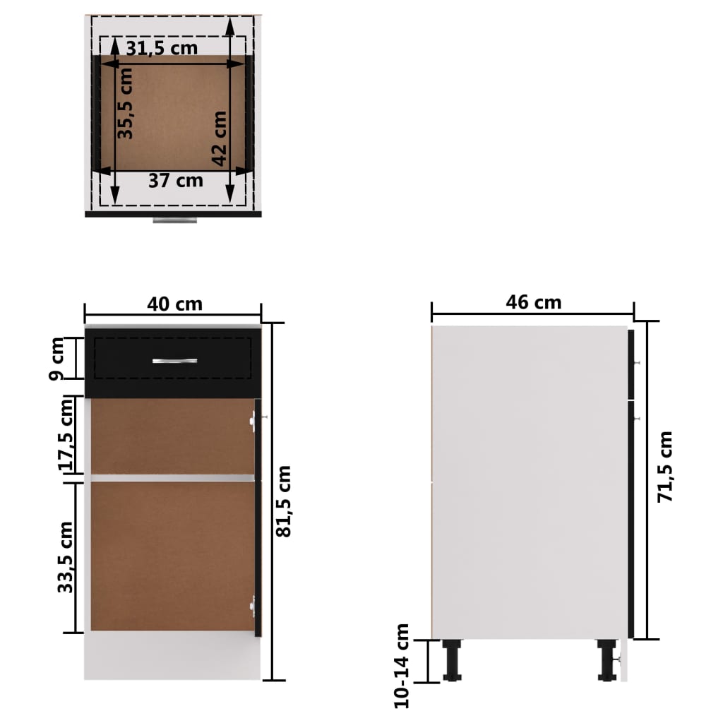 vidaXL Drawer Bottom Cabinet Black 40x46x81.5 cm Engineered Wood