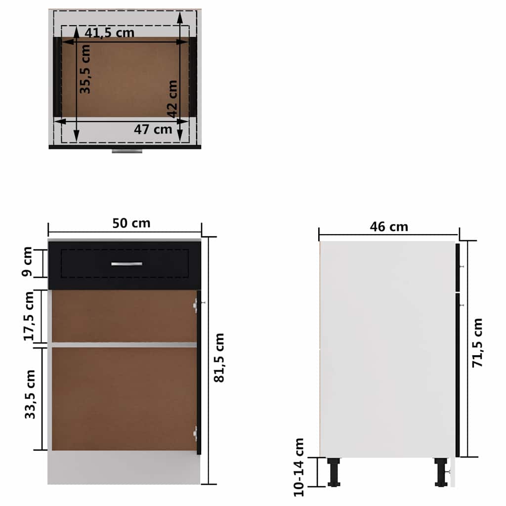 801221 vidaXL Drawer Bottom Cabinet "Lyon" Black 50x46x81,5 cm Engineered Wood