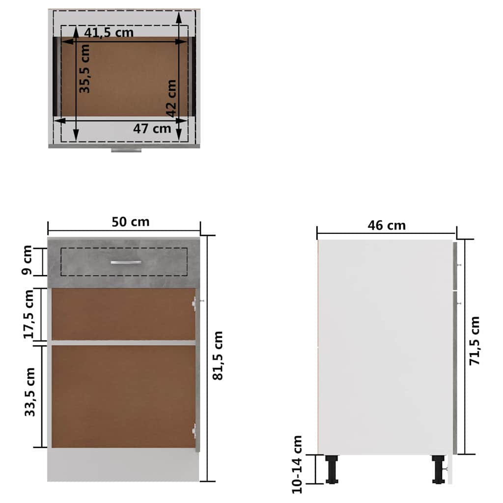 Drawer Bottom Cabinet "Lyon" Concrete Grey 50x46x81.5 cm